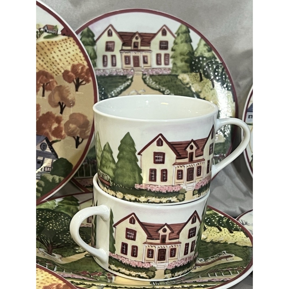 16 PC GIBSON 2 SALAD PLATES AND 2 CUPS. FARM SCENE 4 DESIGNS (2319)‎ - Picture 8 of 10